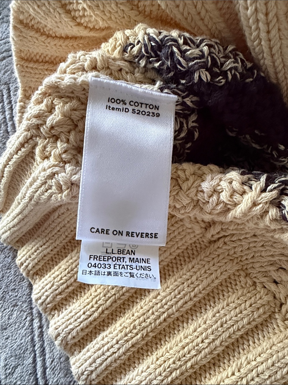 L.L. Bean Signature Cotton Fisherman Cable Knit Sweater Cream Navy Stripe Large - Picture 5 of 12